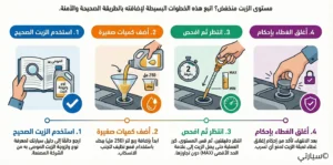 شخص يضيف زيت المحرك باستخدام قمع لضمان عدم الانسكاب