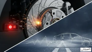 سيارة مسرعة على طريق سريع توضح خطورة القيادة مع وجود اهتزاز في الفرامل