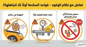 إجراءات السلامة عند صيانة نظام الوقود وارتداء قفازات الحماية