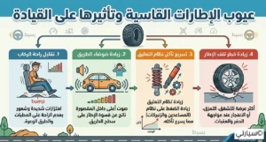 رسم توضيحي يظهر تأثير الإطارات القاسية واهتزازات الطريق على هيكل السيارة والسائق