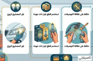 فني سيارات يقوم بفحص وصيانة الأضواء الأمامية للسيارة