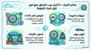 خبير صيانة يفحص جودة ومقاسات جنوط الألمنيوم الجديدة قبل شرائها وتركيبها