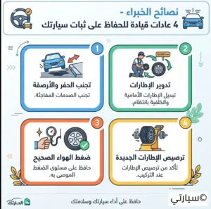 إطارات سيارة متزنة وسليمة للحفاظ على ثبات القيادة وتفادي رجة الدركسون