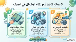 ميكانيكي يفحص أجزاء المحرك ويشرح خطوات إطالة عمر شمعات الإشعال ونظام التبريد في الصيف